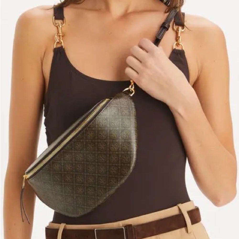 TORY BURCH T Monogram Coated Canvas Belt Bag in Brown